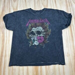 Metallica Pushead  T-shirt Burning Skull Art Flower Band OS Fits Men's XL